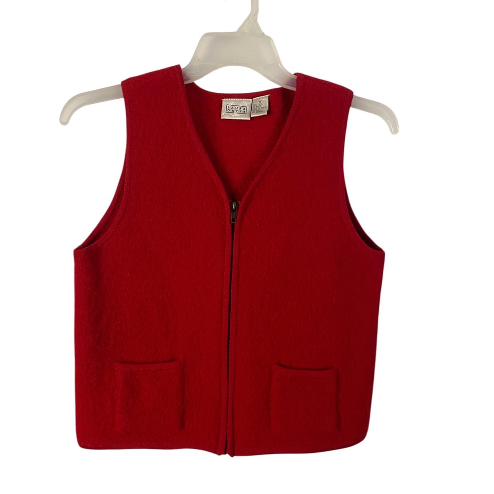 Laura Gayle Womens Red 100% Wool Zip Up Sweater Vest w/ Pockets Medium Vintage